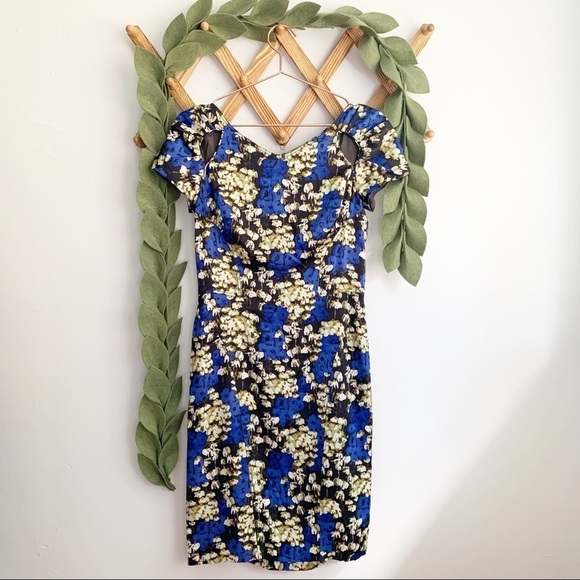 Zac Posen Floral Silk Cut Out Shoulder Dress - Picture 1 of 7
